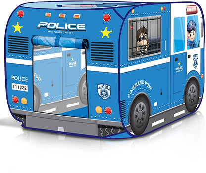 ArtCreativity Police Car Tent with Carry Bag, Pop Up Indoor Tent for Kids, Police Officer Indoor Playhouse with 2 Openings, Flat-Folding Kids Play Tent for Compact Storage, 43.5 x 28 x 26.5 Inches