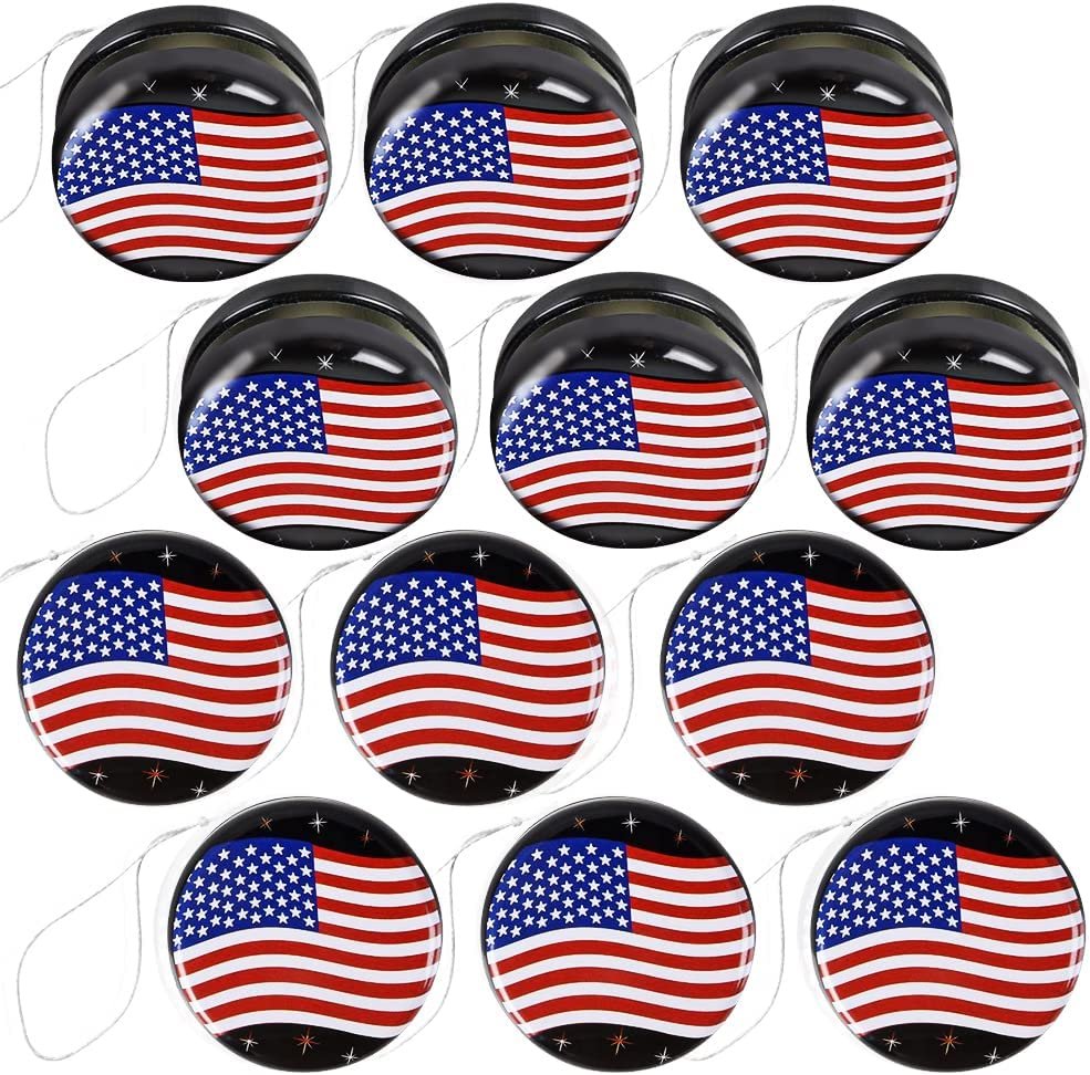 Metal Stars & Stripes Yoyos, Set of 12 , 4th of July Party Favors, USA Flag Yo-Yo Toys, Fun Patriotic Accessories for Independence, Memorial, and Veterans Day