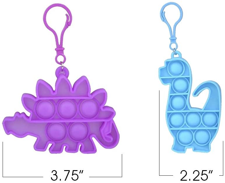 Dinosaur Bubble Poppers Backpack Clip, Set of 4, Pop it Fidget Keychains, Push Pop Sensory Toys Made of Soft Silicone, 4 Vibrant Colors, Dinosaur Party Favors, Goody Bag Fillers for Kids