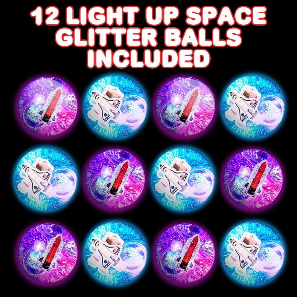 Light Up Bouncy Balls for Kids, Set of 12, LED Bouncing Balls with Floating Glitter and Cool Pictures, Galaxy and Space Birthday Party Favors, Pinata Fillers, Fun Assorted Colors