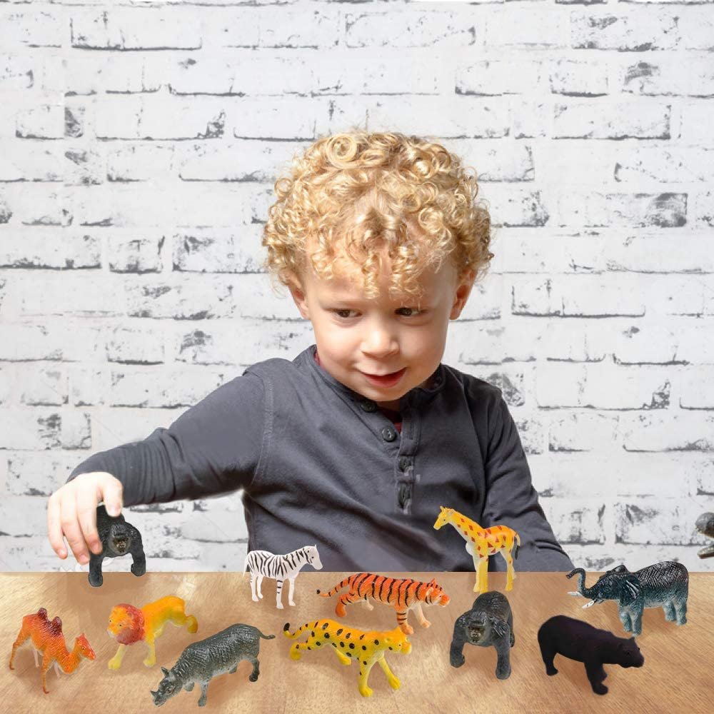 Safari Animal Figurines Set for Kids - Pack of 12 - Assorted 2.5" Small Animal Figures - Sturdy Plastic Toys - Fun Zoo Theme Birthday Party Favor - Great Gift Idea for Boys and Girls