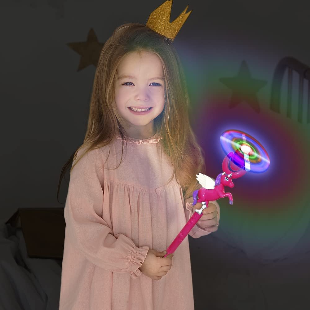 Light Up Unicorn Swivel Wand, 15" LED Spin Toy for Kids, Batteries Included, Great Gift Idea for Boys and Girls, Unicorn Birthday Party Favor, Carnival Prize