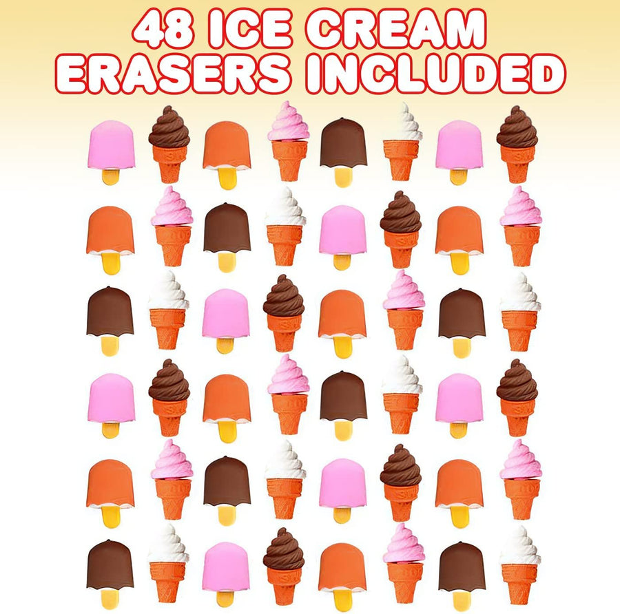 Ice Cream Erasers for Kids, Set of 48, Cone and Popsicle Erasers with Removable Parts, Back to School Supplies for Boys and Girls, Ice Cream Party Favors and Goodie Bag Fillers