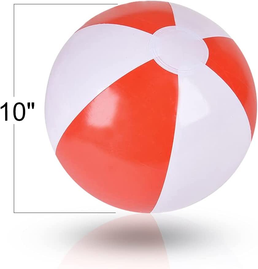 10" Red & White Beach Balls for Kids, Pack of 12, Inflatable Summer Toys for Boys and Girls, Decorations for Hawaiian, Beach, and Pool Party, Beach Ball Party Favors