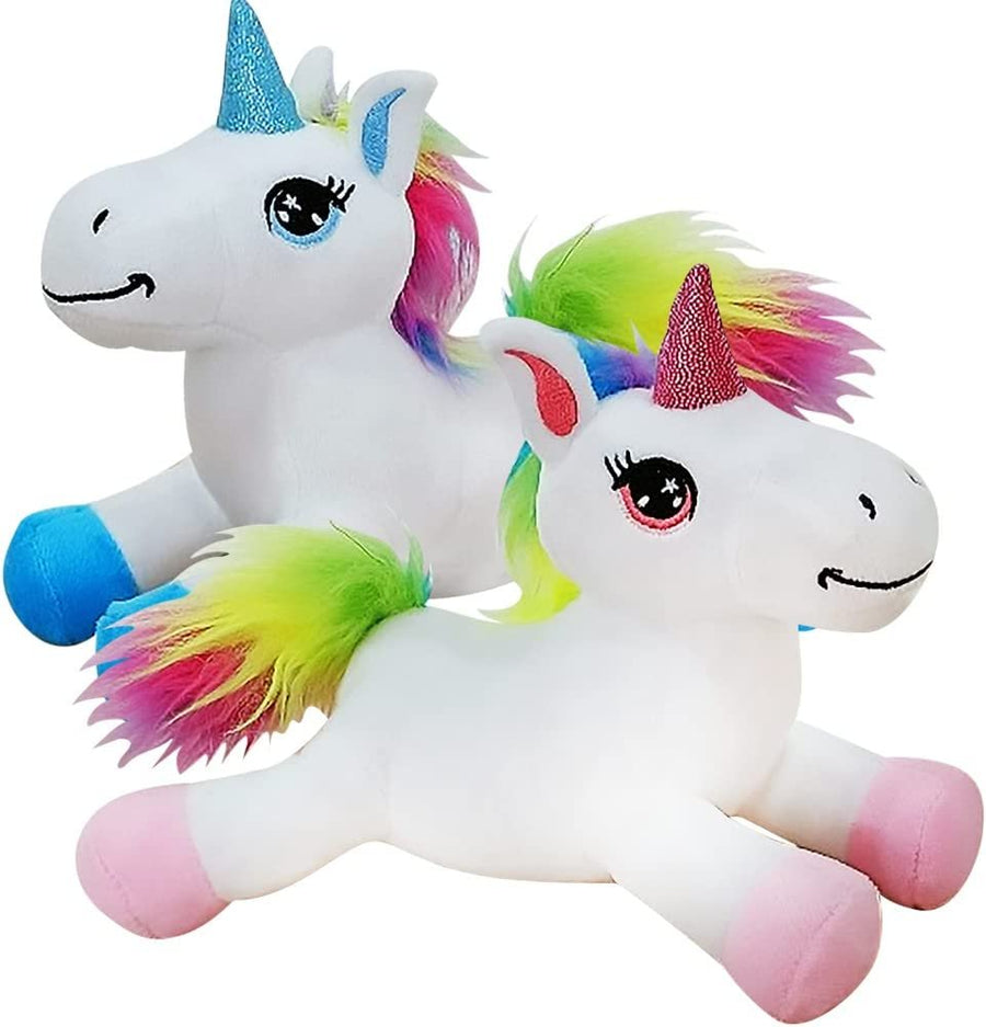 Mini Plush Lying Unicorn Stuffed Toys, Set of 2, Soft and Cuddly Unicorn Toys for Girls and Boys, Cute Home, Bedroom, and Nursery Decor, Princess Gifts for Kids, 7” Long
