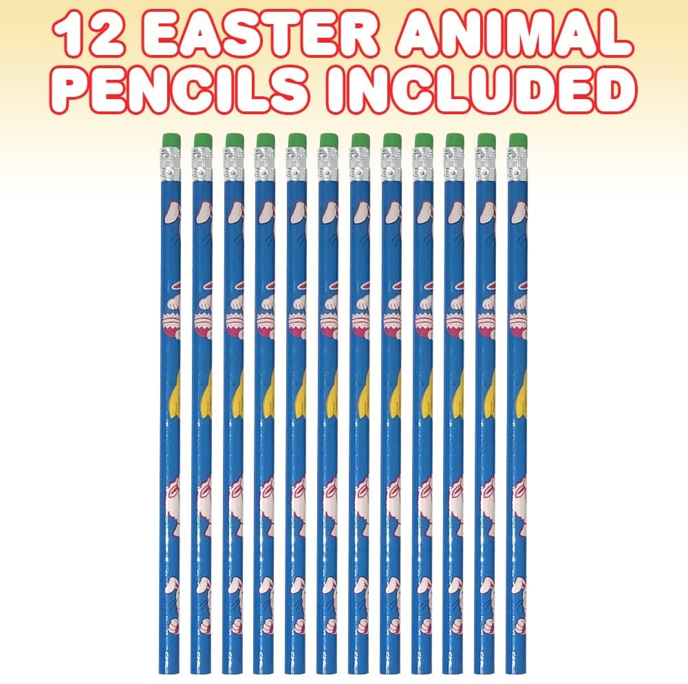 ArtCreativity Easter Animal Pencils for Kids, Set of 12, Wooden Number 2 Pencils with Easter Animal Designs, Easter Basket Stuffers, Easter Party Favors, and Classroom Prizes for Kids