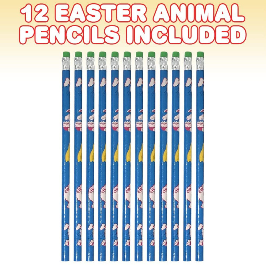 Easter Animal Pencils for Kids, Set of 12, Wooden Number 2 Pencils with Easter Animal Designs, Easter Basket Stuffers, Easter Party Favors, and Classroom Prizes for Kids