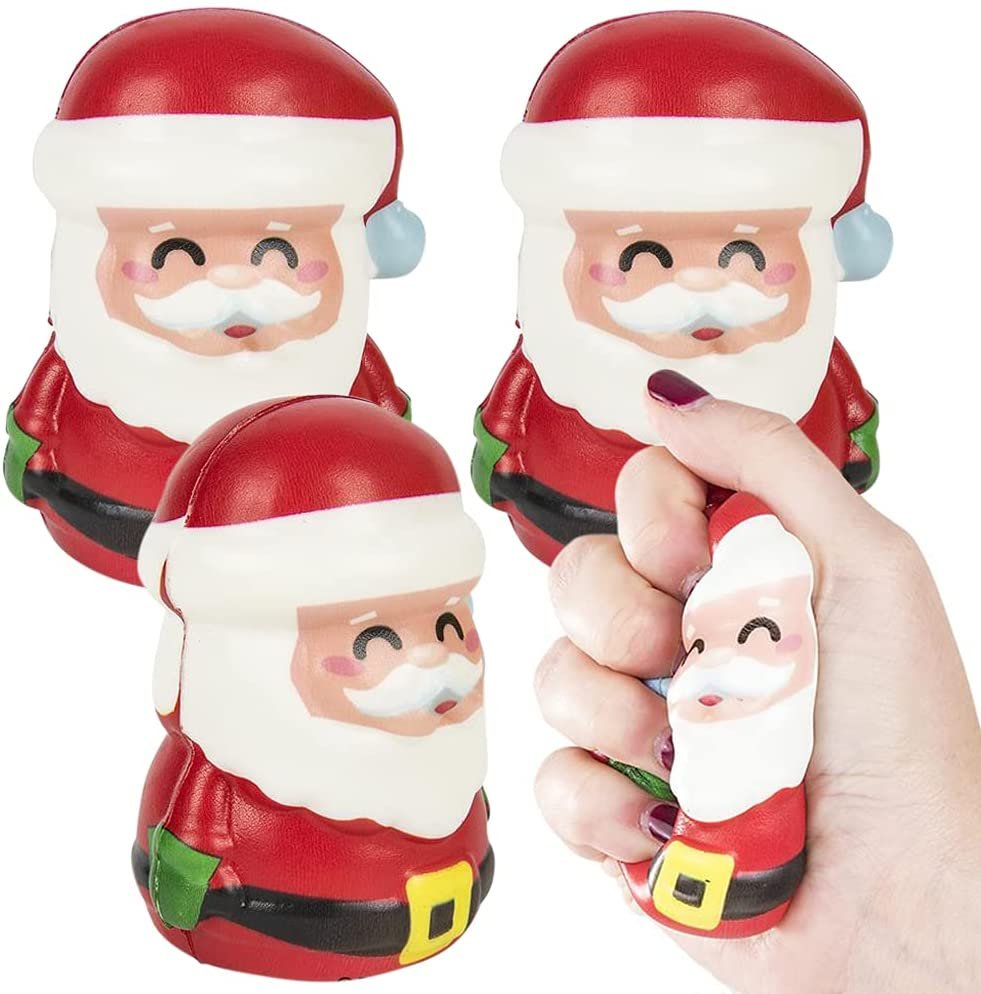 Squishy Santa Clause Figures, Set of 4, Slow Rising Stress Relief Squish Toys for Kids, Unique Holiday Decorations, Fun Christmas Stocking Stuffers, Goodie Bag Fillers, Party Favors