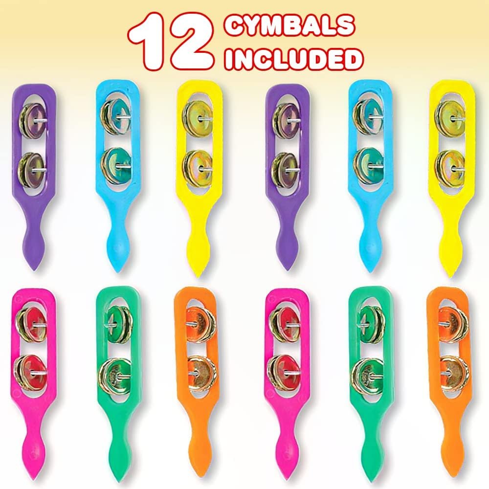 Cymbals for Kids - Pack of 12 - Handheld Music Toys, Colorful Rattle Musical Instruments for Children, Fun Party Noisemakers, Party Favors and Goodie Bag Fillers for Boys and Girls