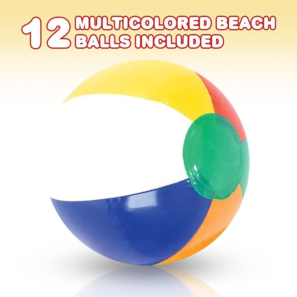 ArtCreativity Multicolored Beach Balls, Pack of 12, Summer Toys for Kids, Decorations for Hawaiian, Beach, Rainbow, and Pool Party, Beach Ball Party Favors for Boys and Girls