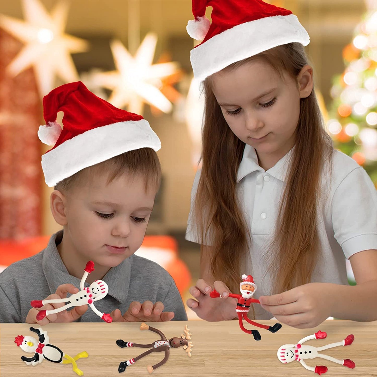 ArtCreativity Christmas Bendable Figurines, Set of 12, Fidget Christmas Toys with Reindeer, Santa, Snowman, & Penguin Characters, Great as Christmas Party Favors and Holiday Stocking Stuffers for Kids