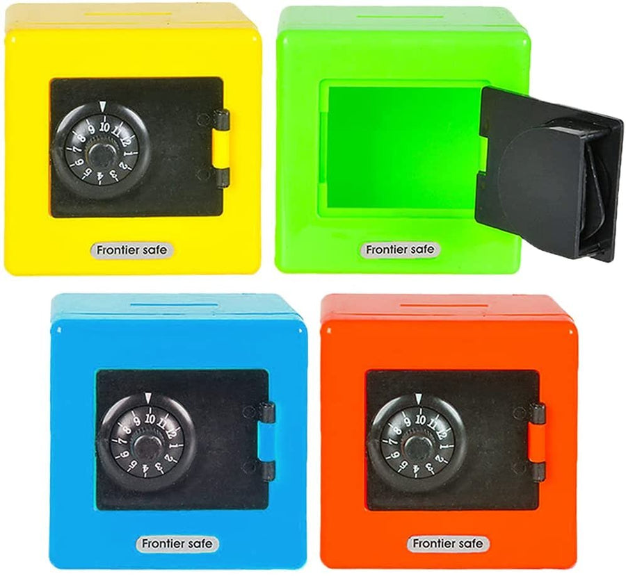 Plastic Combination Safe Banks, Set of 4, Money Safe for Kids in Assorted Colors, Unique Piggy Bank for Boys and Girls, Money Saving Box with a Cool Safe Design, Great Gift Idea