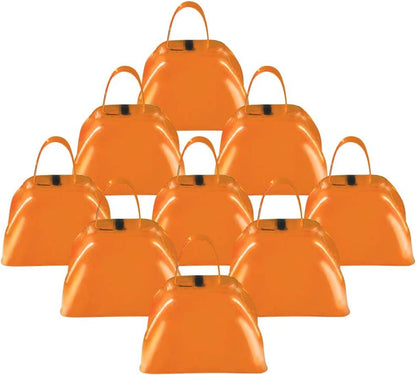 ArtCreativity 3 Inch Orange Metal Cowbell Noisemakers - Pack of 12 - Loud Metal Cowbell Noise Makers with Handles, Great for Football Games, Sporting Events, New Year’s Eve, for Kids and Adults