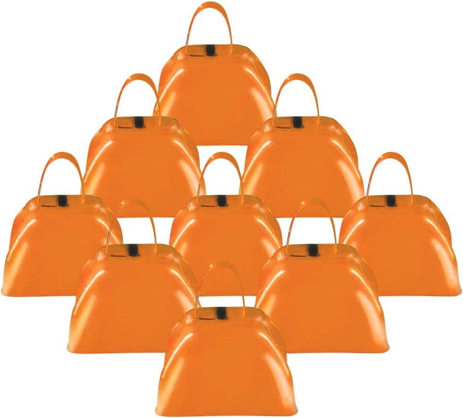 3" Orange Metal Cowbell Noisemakers - Pack of 12 - Loud Metal Cowbell Noise Makers with Handles, Great for Football Games, Sporting Events, New Year’s Eve, for Kids and Adults
