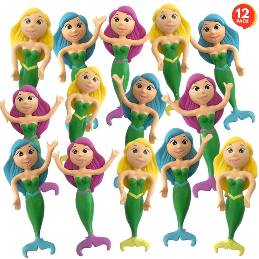 Bendable Mermaid Figures, Set of 12 Flexible Magical Figurines, Stress Relief Fidget Toys for Kids, Birthday Party Favors, Goodie Bag Stuffers, Piñata Fillers for Boys and Girls