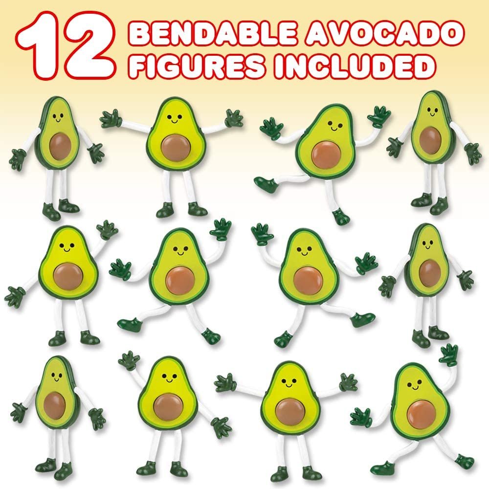 ArtCreativity Bendable Avocado Figures, Set of 12 Novelty Food Shaped Bendy Figurines, Stress Relief Fidget Toys for Kids, Birthday Party Favors, Goodie Bag Stuffers, Piñata Fillers for Boys and Girls