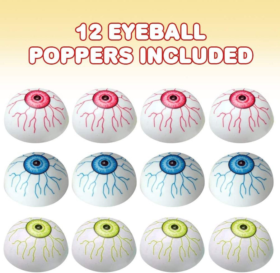 Eyeball Poppers, Set of 12, Pop-Up Half Ball Toys in Assorted Colors, Old School Retro 90s Toys for Kids, Creepy Birthday Party Favors, Halloween Goodie Bag Fillers for Boys and Girls