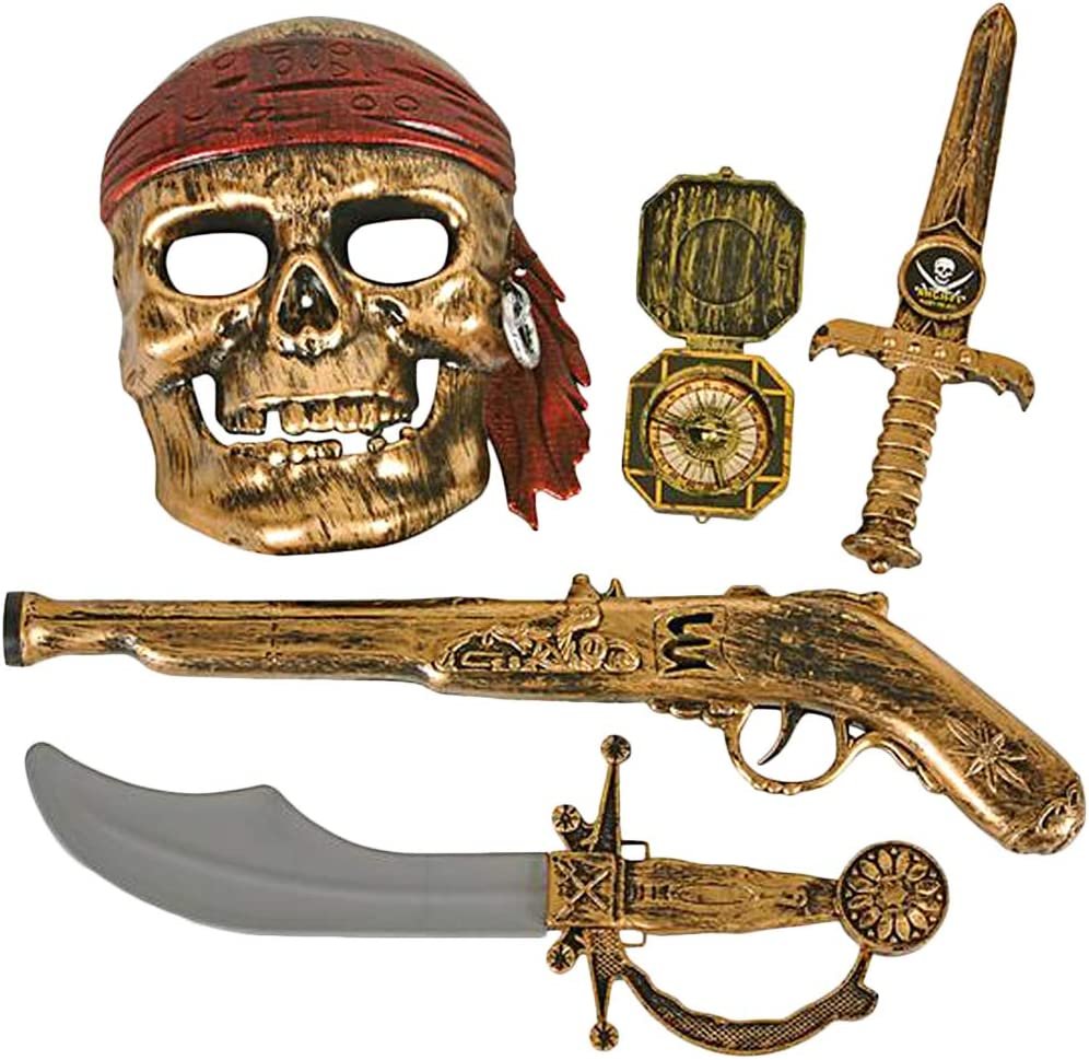 ArtCreativity Pirate Play Set for Kids, 5PC Playset with Plastic Sword, Pistol, Dagger, Compass, and Mask, Pirate Halloween Costume Accessories and Photo Booth Props, Fun Pretend Play Set