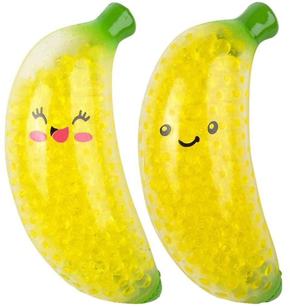 Squeezy Bead Bananas, Set of 2, Stress Relief Toys for Kids, Party Supplies, Fun Birthday Party Favors, Goody Bag Fillers for Girls and Boys, Relaxing Sensory Toys for Children
