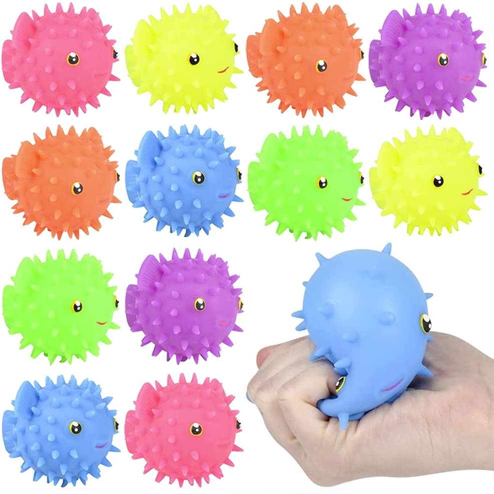 ArtCreativity Spiky Puffer Fish, Set of 12, Spiky Squeeze Toys for Kids, Fidgeting Anxiety Toys in Assorted Colors, Fidget Toys for Children, Under The Sea Party Decorations, Aquatic Party Favors