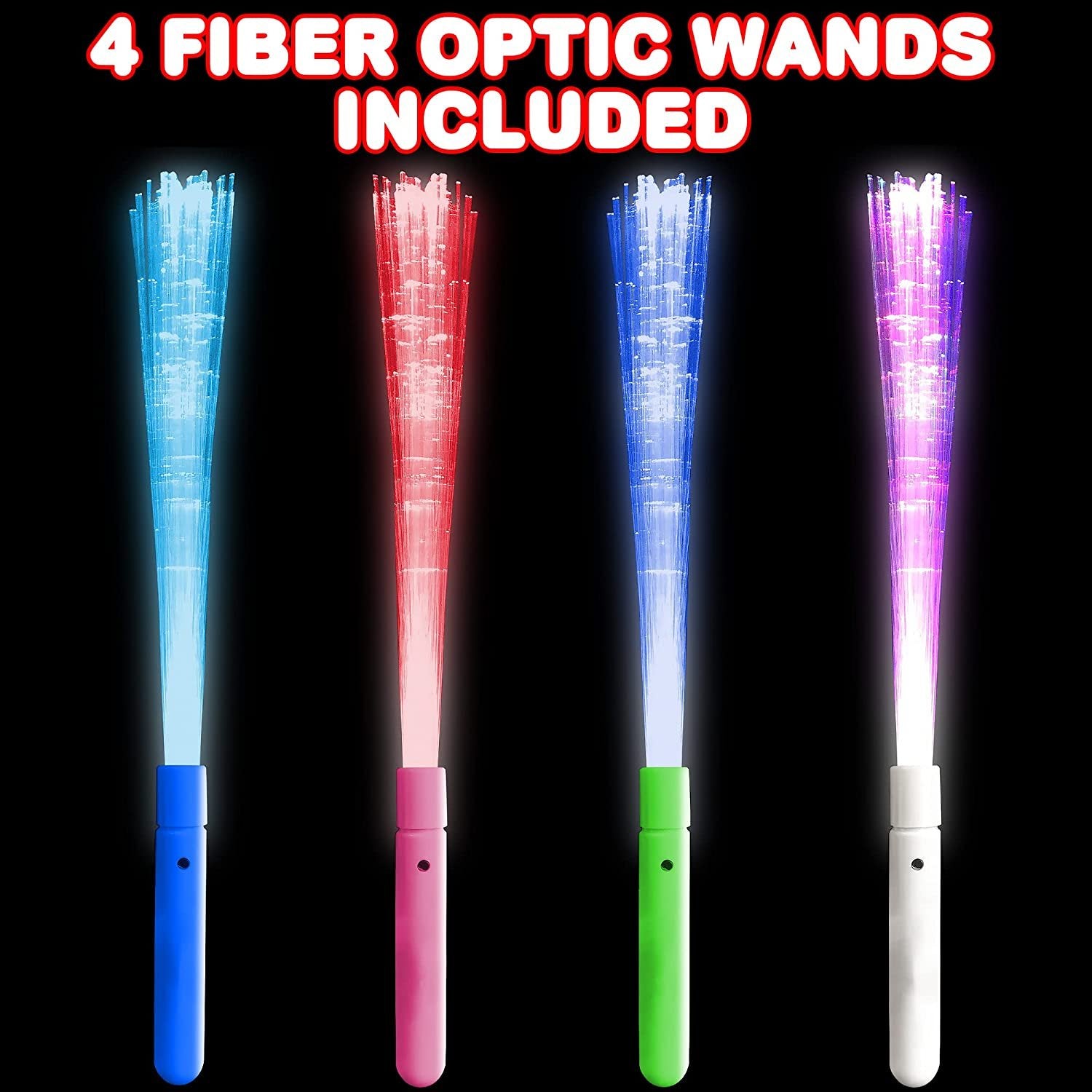 Fiber Optic Light Up Wand, Set of 4, Flashing LED Toy Wands for Kids with Batteries Included, Fun Light-Up Birthday Party Favors, Goodie Bag Fillers for Boys and Girls