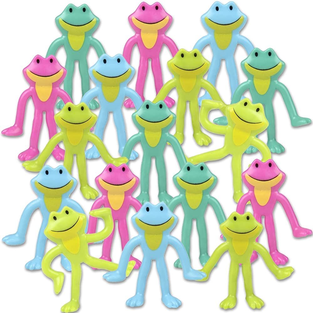 Mini Bendable Frog Assortment, Set of 48 Flexible Figures in Assorted Colors, Birthday Party Favors for Boys & Girls, Stress Relief Fidget Toys, Goody Bag Fillers for Kids