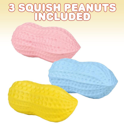 ArtCreativity Squish Peanut Toys, Set of 3, Slow Rise Stress Relief Toys for Kids and Adults, Vibrant Sensory Toys in Assorted Colors, Cool Food Toys for Children and Fidget Toys for Adults