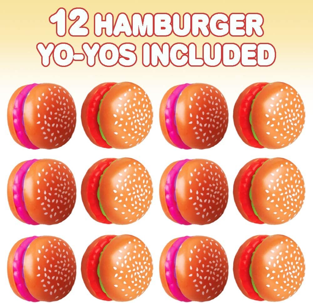 Plastic Yoyos for Kids, Pack of 12, Novelty Food Shaped Yo-Yo Toys, Birthday Party Favors, Goodie Bag Fillers, Holiday Stocking Stuffers, Classroom Prizes