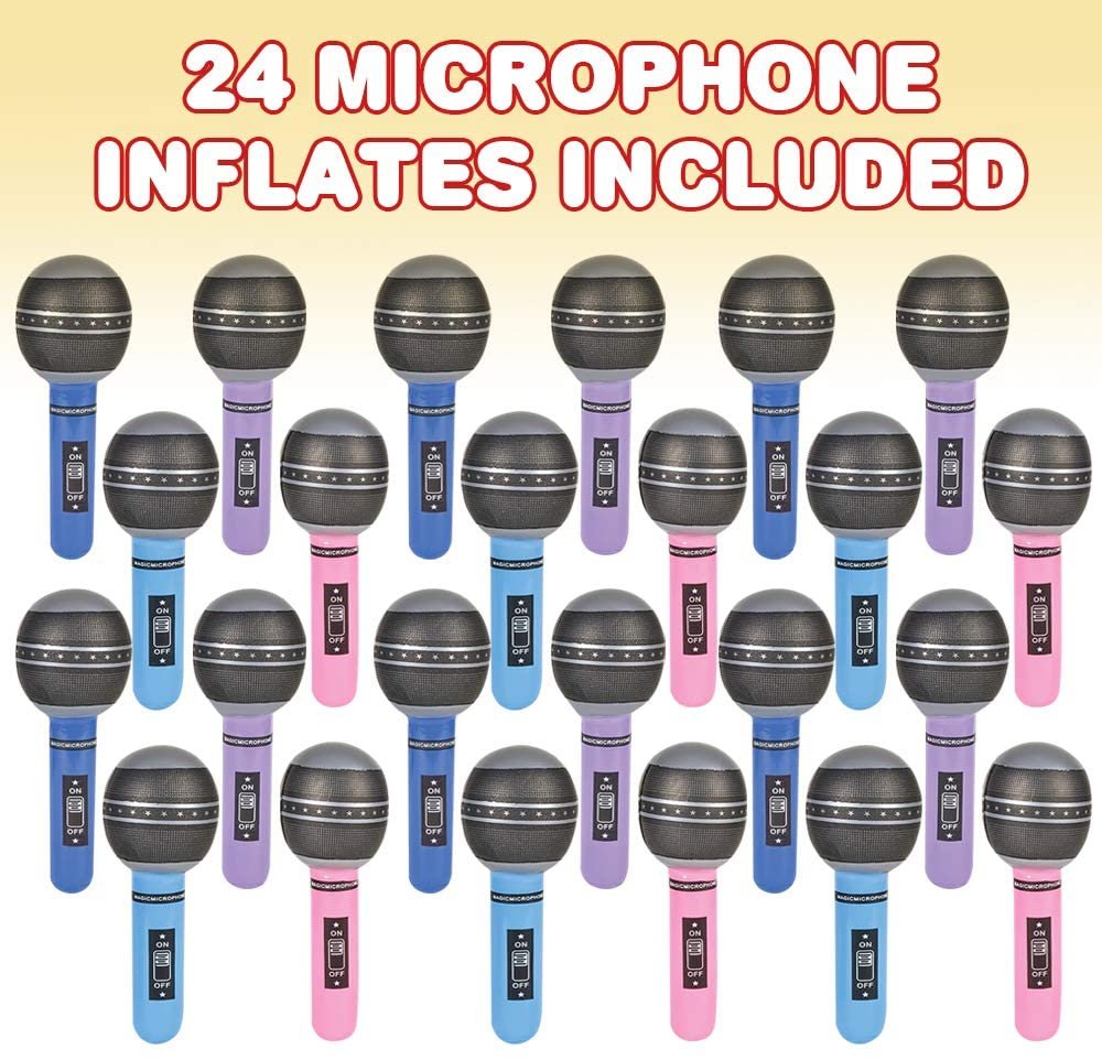 ArtCreativity Inflatable Microphones, 24 Piece Set, Pretend Play Microphone Inflates, Durable Water Pool Toys in Assorted Colors, Fun Birthday Party Favors for Kids