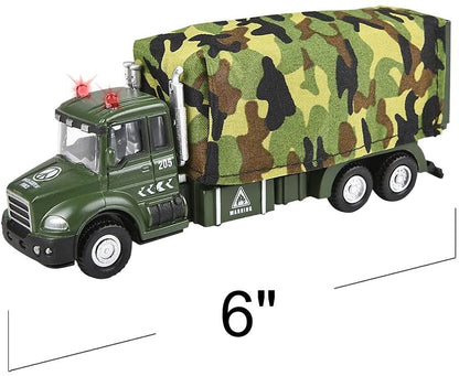 ArtCreativity Light Up Army Toy Trucks with Sound, Set of 6, Pullback Toy Military Vehicles with Functional Parts, Classic Army Toys for Boys and Girls, Military Party Decorations and Favors