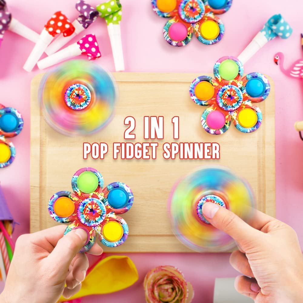 ArtCreativity Pop it Fidget Spinners for Kids, Set of 10, Fidget Spinner Pop Its, 2 in 1 Spinner Fidget Toy Pack for Fun Stress Relief, Great as Pop it Party Favors and Goody Bag Stuffers for Kids