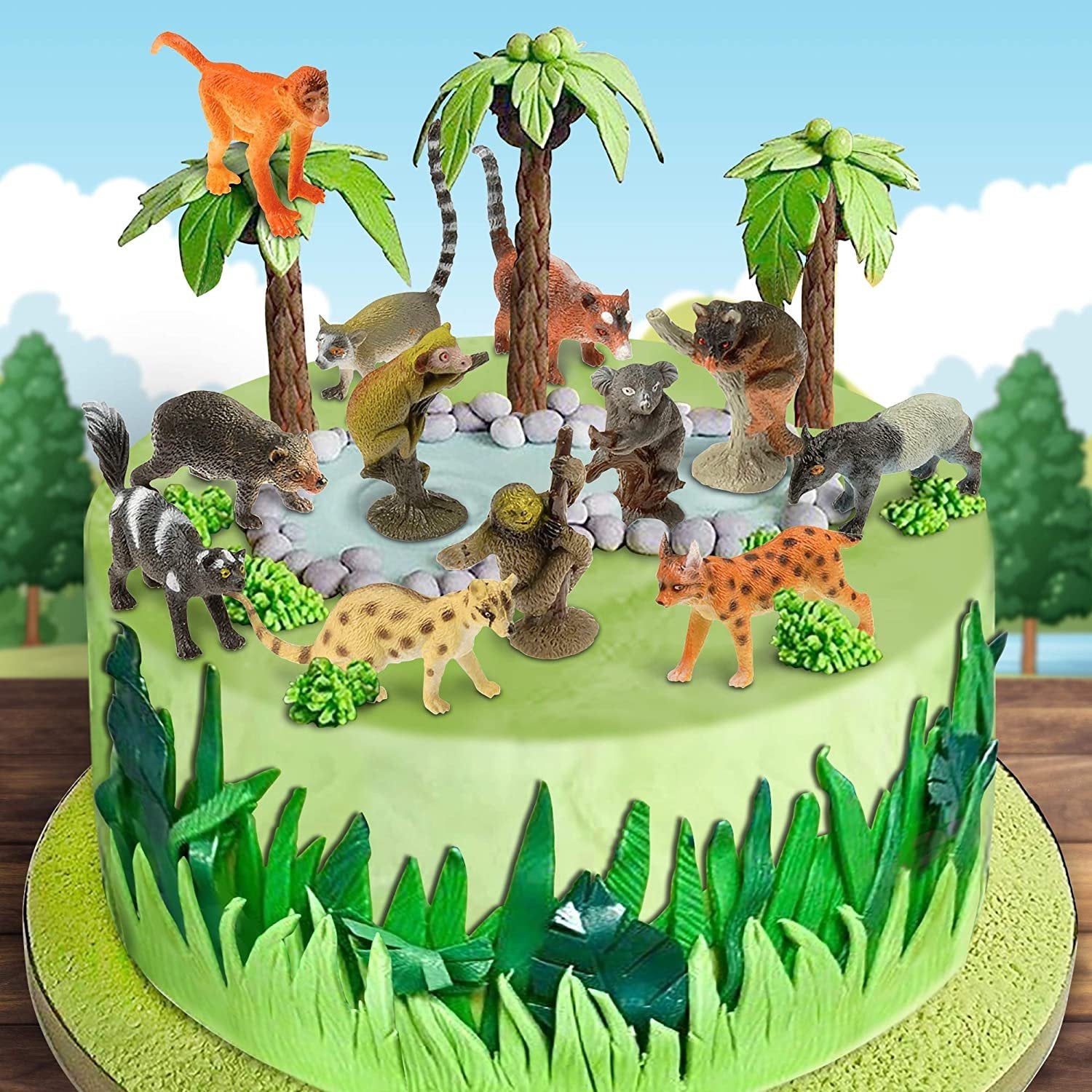 Rainforest Figurines Toys Set - 12 Pack - Mini Plastic Jungle Rain Forest Figures for Kids and Toddlers - Birthday Party Favors, Giveaways, Goody Bag Fillers, for Boys and Girls