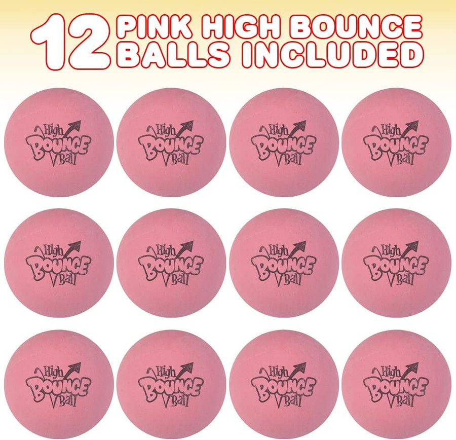 Pink Rubber High Bounce Balls for Kids, Set of 12, Bouncing Balls with Extra High Bounce, Birthday Party Favors, Goodie Bag Fillers for Boys and Girls