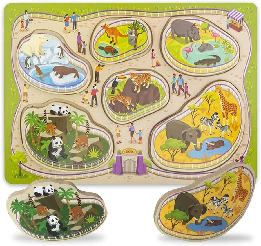 Gamie 6-Piece Build a Zoo Puzzle for Kids, Wooden Animal Puzzle for Boys and Girls with Chunky Pieces, Wood Educational Learning Toys, Best Stem Activities for Children