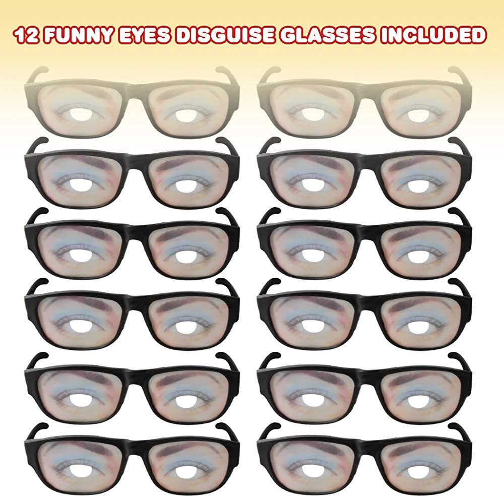 Funny Eyes Disguise Glasses, Set of 12, Hilarious Glasses for Kids, Unique Halloween Costume Accessories and Photo Booth Props, Fun Birthday Party Favors and Goodie Bag Fillers