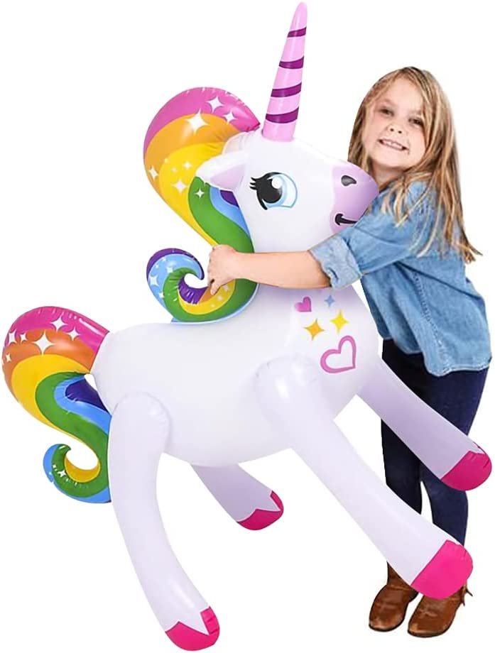 Giant Inflatable Rainbow Unicorn, 48" Blow-Up Unicorn Inflate for Birthday Party Favors, Unicorn Party Decorations and Supplies, Pool Party Float, and Game Prize for Kids