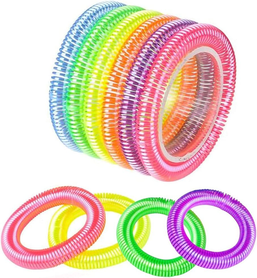 Neon Spring Bracelets - Pack of 12 Elastic Plastic Wristbands in Assorted Neon Colors - Fun Party Favor, Carnival Prize, Goodie Bag Fillers, for kids and adults