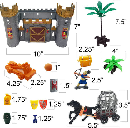 ArtCreativity Medieval Castle Knights Playset for Kids, 27-Piece Deluxe Action Figure Play Set with Storage Bucket, Assembly Castle, 6 Knight Action Figures, Horse Drawn Carriage, Catapult, and More