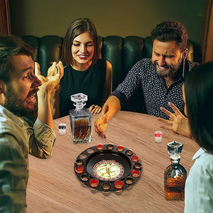 Gamie Roulette Spin and Shot Game, Fun Drinking Games for Adults, Includes 1 Game Wheel and 16 Shot Glasses, and 2 Metal Rolling Balls, Vegas Night Supplies, Great Birthday Gift