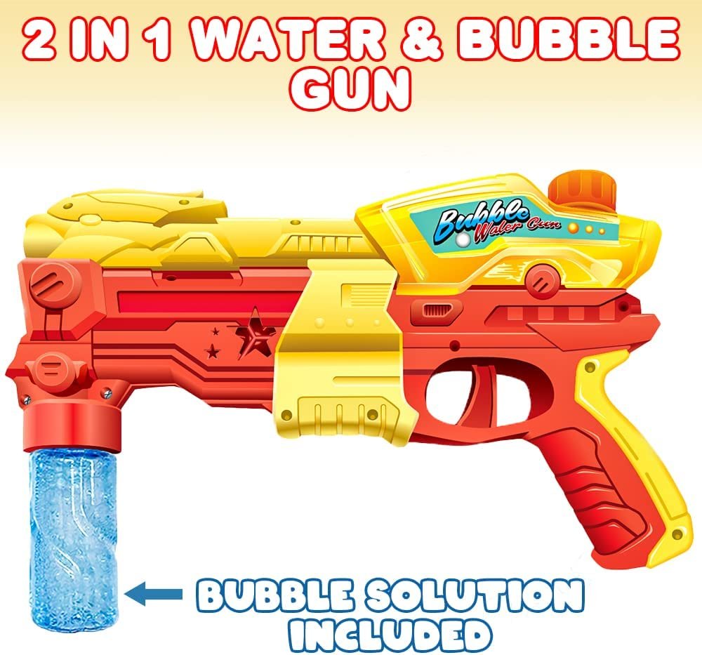 ArtCreativity 2 in 1 Water and Bubble Gun, Dual-Function Water Squirt Gun with Bubble Fluid, Friction Powered Bubble Machine Gun, Summer Toys for Kids, Great Gift for Boys and Girls
