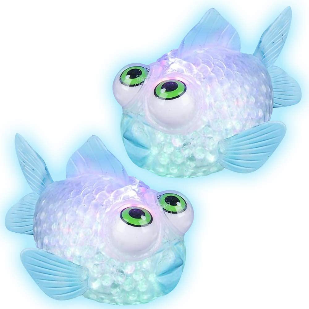 ArtCreativity Light Up Squeezy Bead Tropical Fish, Set of 2, Flashing Squeezing Stress Relief Toys Filled with Water Beads, Calming Sensory Toys for Autism, ADHD, Fun Underwater Party Favors for Kids