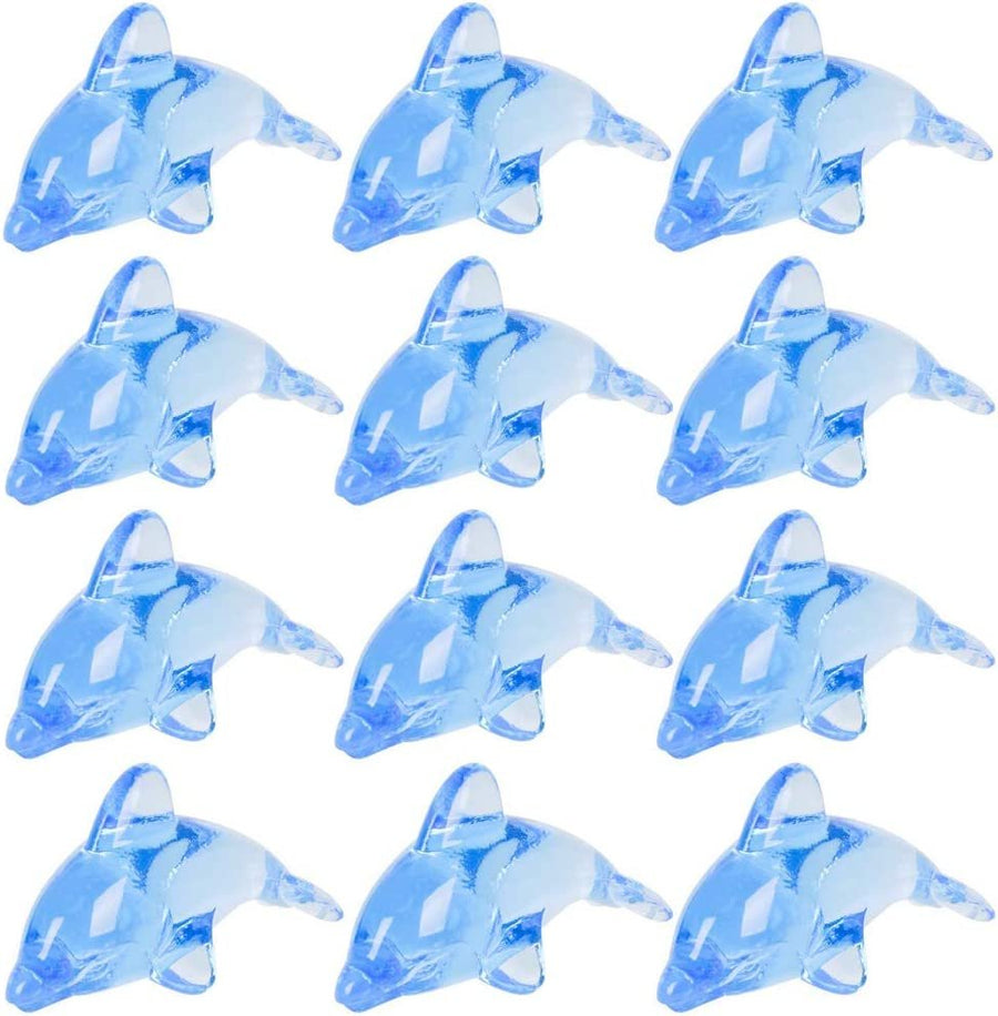 Acrylic Dolphin Cake & Cupcake Toppers, Set of 24, Mini 2" Dolphin Figurines, Decorations for Sea, Nautical, Mermaid, & Baby Shower Parties, Fun Party Favors, Goodie Bag Fillers