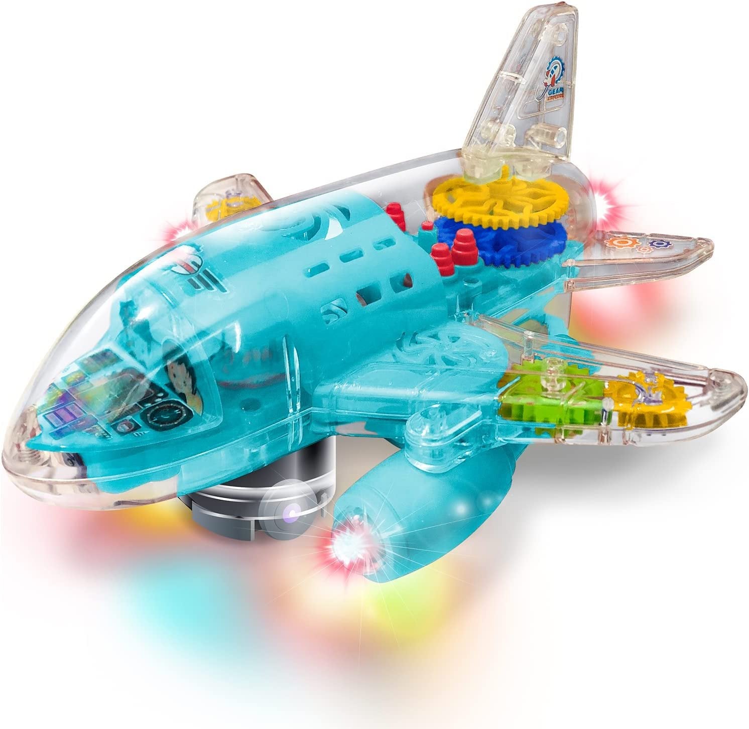 Light Up Transparent Airplane Toy for Kids, 1PC, Bump and Go Kids Airplane with Colorful Moving Gears, Music, and LED Effects, Toy Airplane For Toddlers 1-3, Fun Toddler Boy Toys Ages 3+