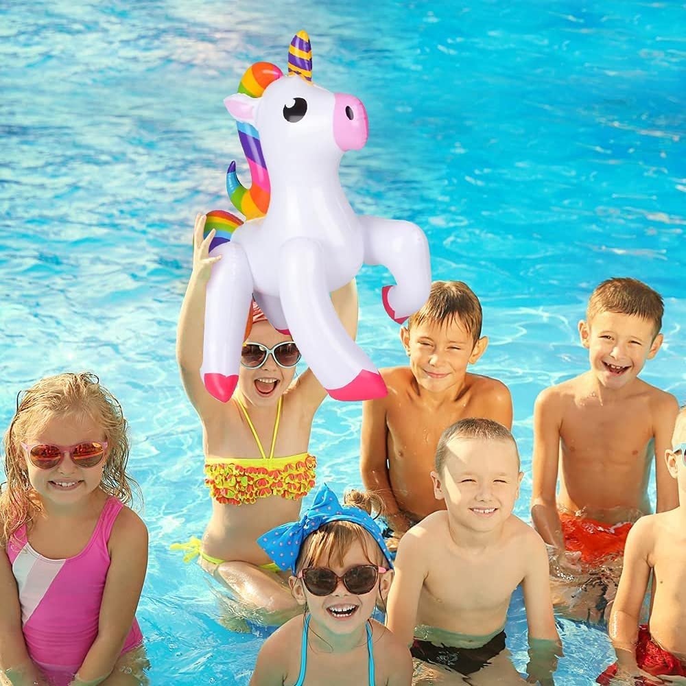 Inflatable Unicorn, Blow-Up Unicorn Inflate for Birthday Party Favors, Unicorn Party Decorations and Supplies, Pool Party Float, and Game Prize for Kids