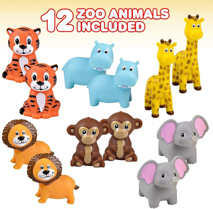 12 Squeezy Zoo Animals, Squeezable Safari Toy Squirts for Kids