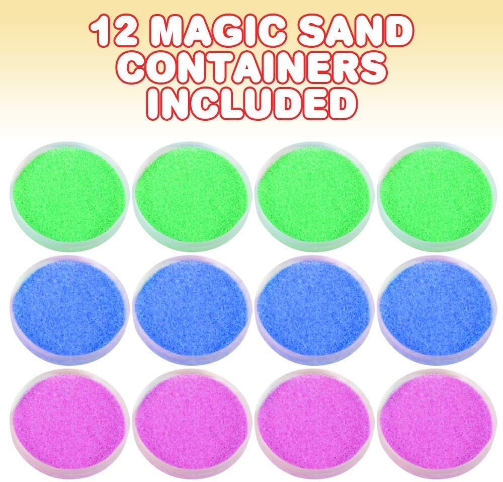Magic Sand for Kids, Set of 12, Colored Hydrophobic Sand for Underwater Play, Kids’ Beach Toys, Fun Science Experiments for Boys and Girls, Birthday Party Favors, Goodie Bag Fillers