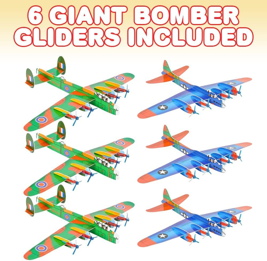 ArtCreativity Giant Bomber Foam Glider Planes for Kids, Set of 6, Gliding Airplane Toys for Kids, Colorful Flying Toys for Boys and Girls, Aviation Party Favors, and Outdoor Toys for Active Play