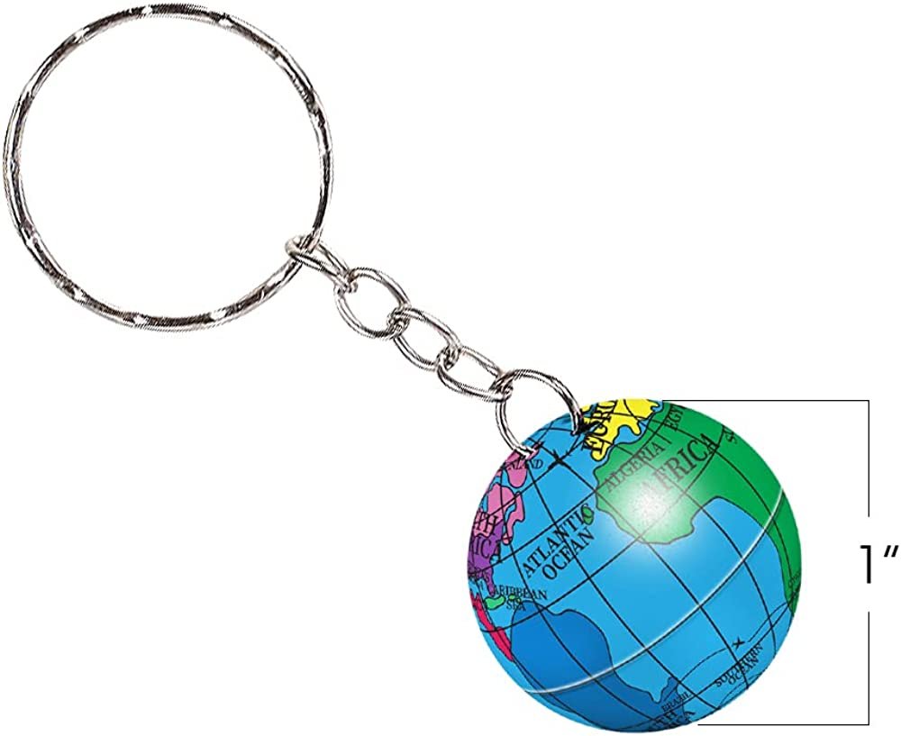 Globe Keychains for Kids, Set of 12, Key Chains with Colorful