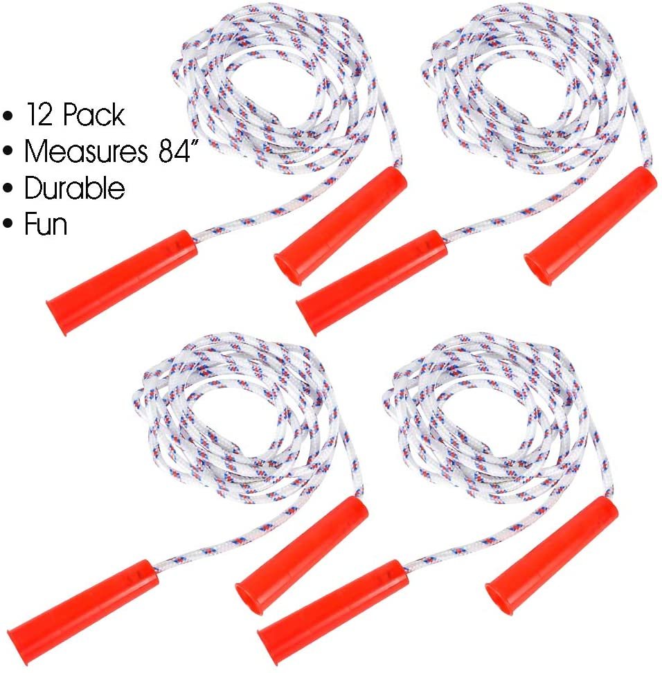 ArtCreativity 84 Inch Nylon Ropes for Kids - Pack of 12 - Durable Jump Ropes with Plastic Handles - Healthy Indoor and Outdoor Skipping Activity, Party Favors, Gifts for Boys and Girls