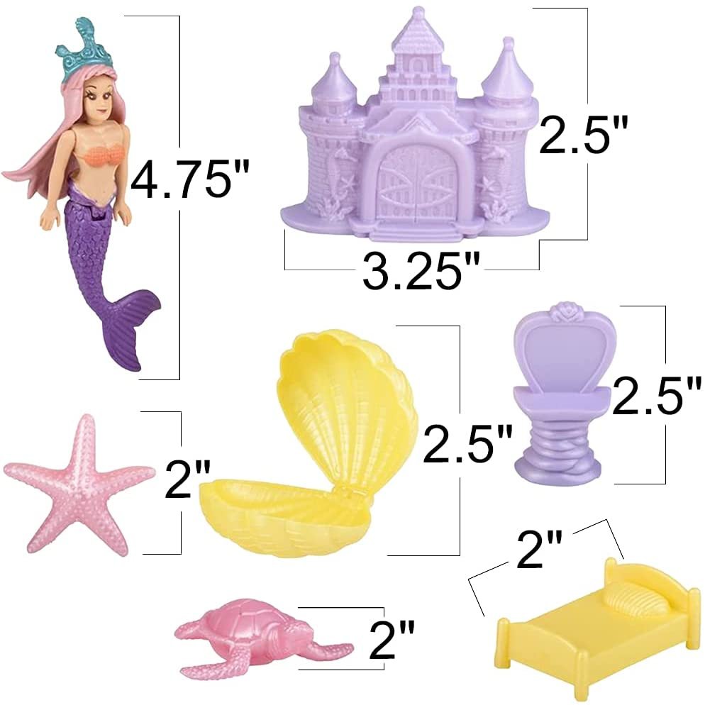 Princess Mermaid Doll Playset, Set of 3, Mermaid Toys for Girls and Boys with Doll, Castle, Shells, Mirror, Throne, and More, Princess Party Favors, Pretend Play Toys for Kids